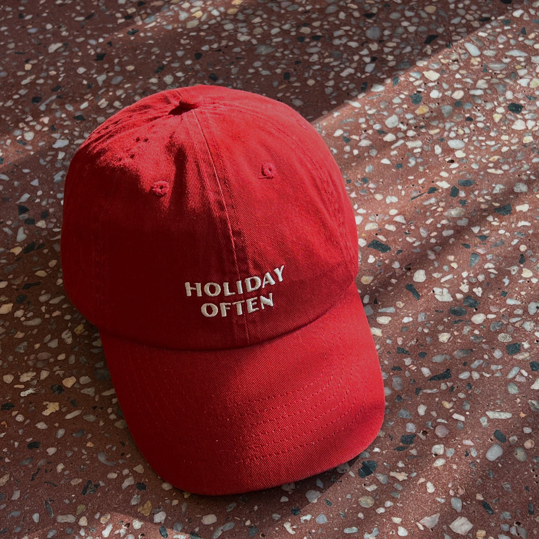 The Sunseeker Embroidered Red 'Holiday Often' Cap
